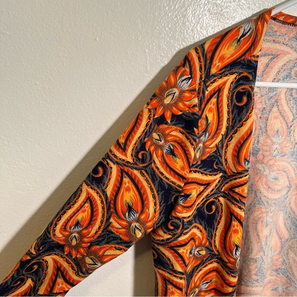 Lularoe Sarah Duster Open Cardigan Orange Paisley M - Picture 5 of 10